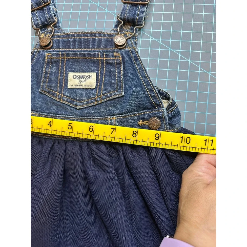 OshKosh Bgosh Navy Blue Denim Taffeta Tulle Overall Dress 12M